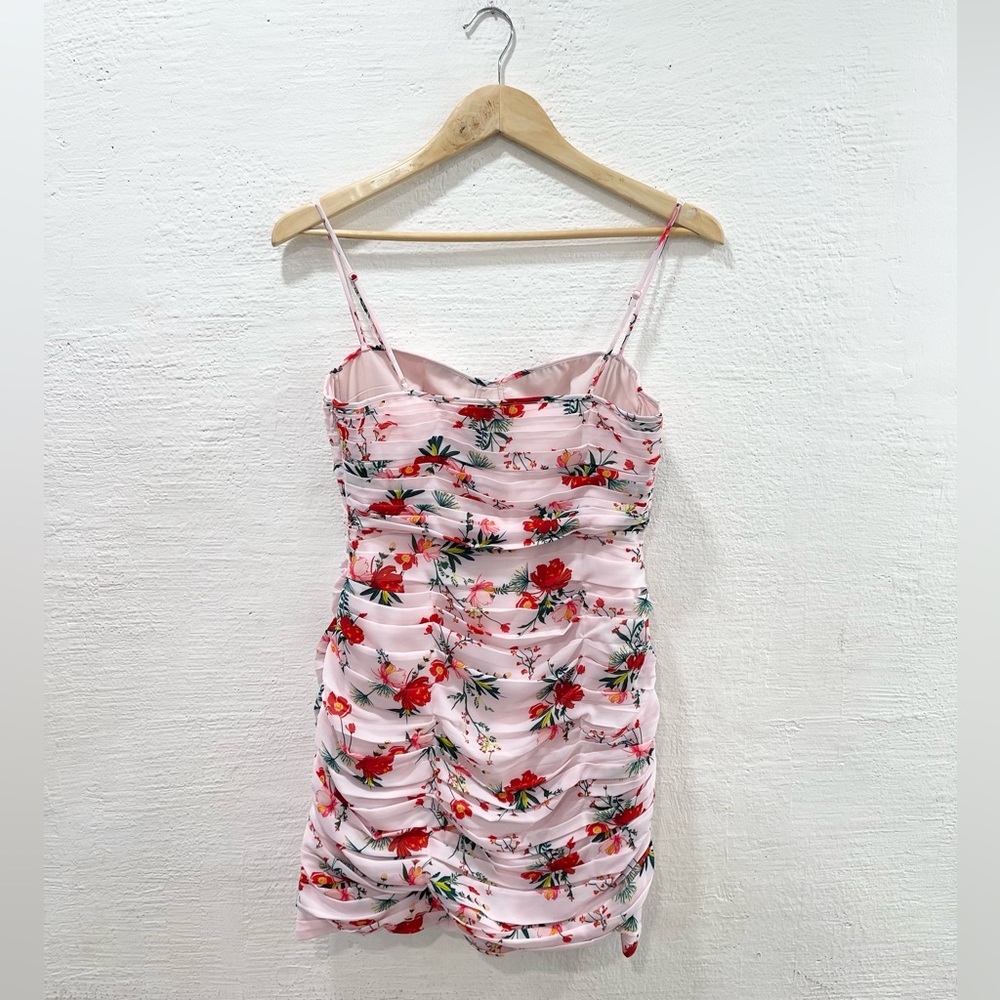 Sau Lee Cherry Floral Ruched Chiffon Minidress Pale Pink - Picture 5 of 5